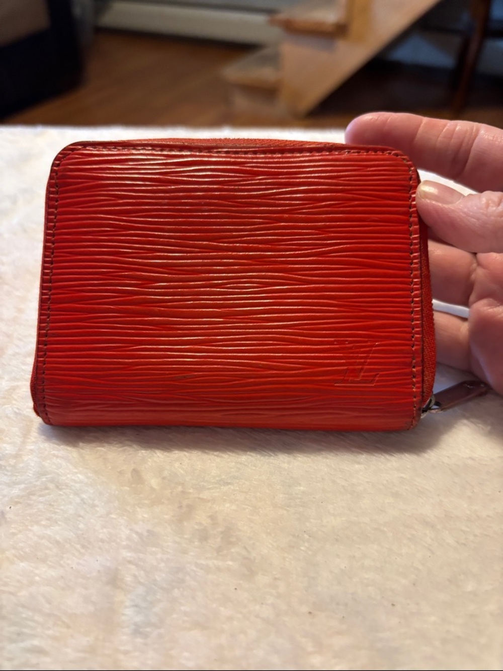 Louis Vuitton Orange-Red Epi Leather Zip Card Wallet